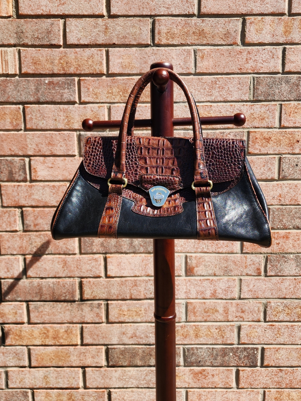 🖤🤎🐊 Brahmin Vintage Croc Embossed Leather Satchel Handbag 🐊🤎🖤